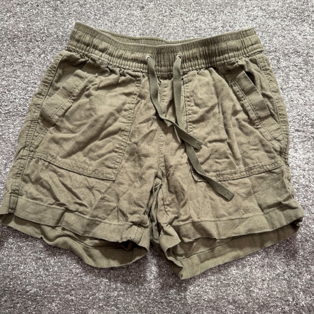 Nautica Shorts Womens XS Olive Green Linen Viscose Casual Utility Summer Coastal